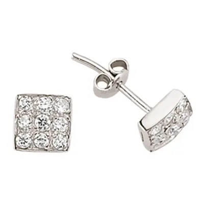 Jewelco London Ladies Sterling Silver Cubic Zirconia Square Stud Earrings - GVE283