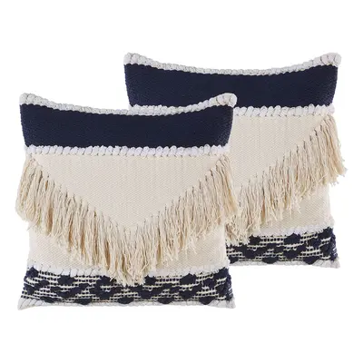 Set of Cotton Cushions with Tassels x cm Beige SOFCA