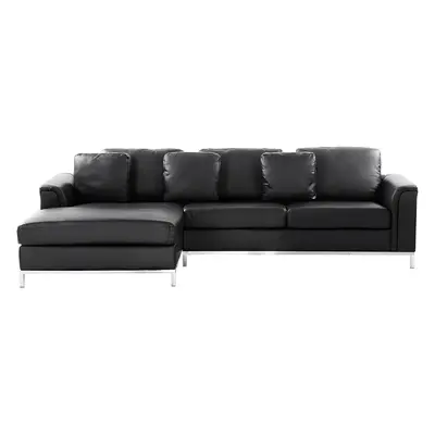 Right Hand Leather Corner Sofa Black OSLO