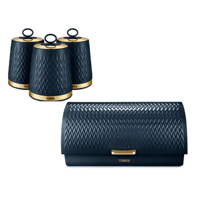 Tower Empire Bread Bin & Canisters in Midnight Blue & Brass