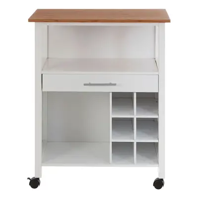 Premier Housewares White and Bamboo Top Drawer Kitchen Trolley