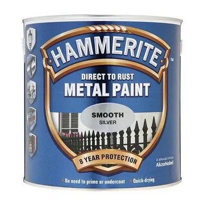 Hammerite SFS25L Direct to Rust Smooth Finish Metal Paint Silver 2.5 Litre