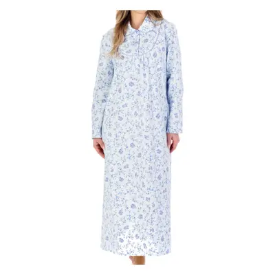 (Blue, UK 16/18) Slenderella Ladies Floral Peter Pan Collar Ankle Length Flannel Nightdress