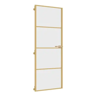 vidaXL Interior Door Slim Sliding Door Golden Tempered Glass and Aluminium