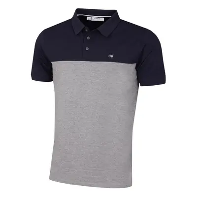 (S, Navy/Silver Marl) Calvin Klein Mens Colour Block Lightweight Breathable Golf Polo Shirt