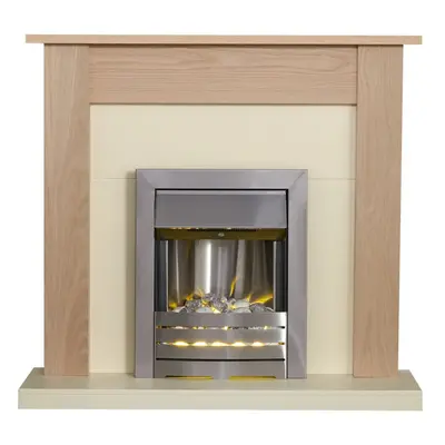 Adam Southwold Fireplace in Oak & Cream with Helios Electric Fire in Brushed Steel, Inch