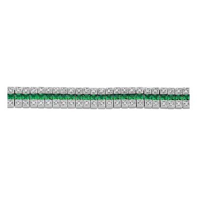 Jewelco London Sterling Silver Emerald-Green Princess Cut Cubic Zirconia Row Eternity Tennis Bra