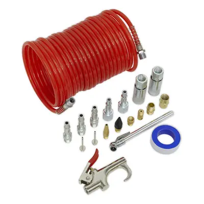 19 Piece Air Blow Gun Kit - 7m PE Hose - 1/4" BSP Male Connectors - Adaptor Set