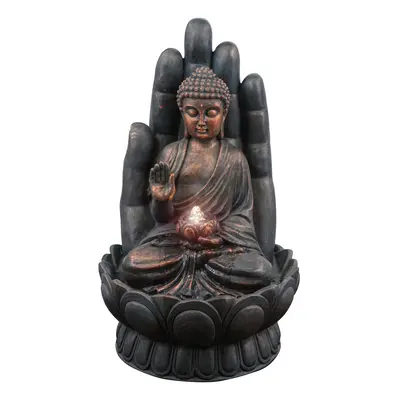 (Palm Buddha Fountain) GEEZY Tier Bowls Indoor Outdoor Polyresin Water Fountain Feature LED Ligh