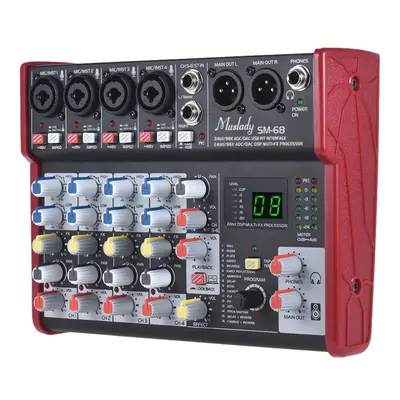 Portable 6-Channel Sound Card Mixing Console Mixer Built-in Effects with USB Audio Interface