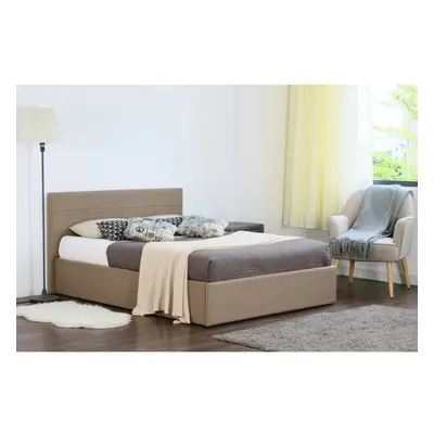 (3ft Single, Mocha) Chanel Linen Fabric Storage Ottoman Bed with Kerri Mattress