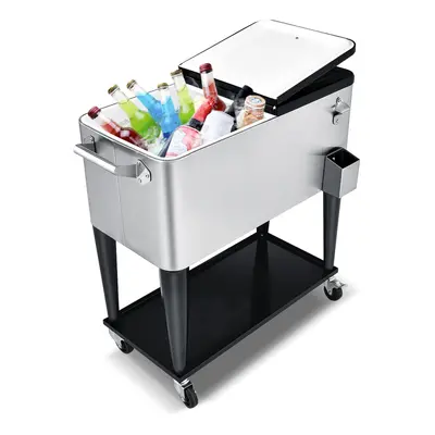 76L Rolling Cooler Outdoor Cooler Cart Ice Chest Cart W/ Shelf