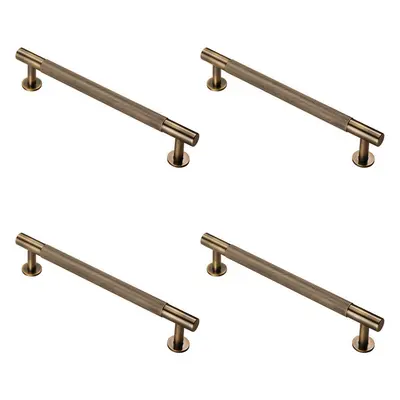 4x Knurled Bar Door Pull Handle x 13mm 160mm Fixing Centres Antique Brass