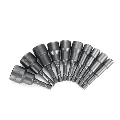 10pcs 1/4 Inch 6-19mm Magnetic Nut Driver Socket Set Metric Impact Drill Bits