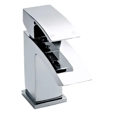 Square Mono Basin Mixer Tap & Push Button Waste Chrome