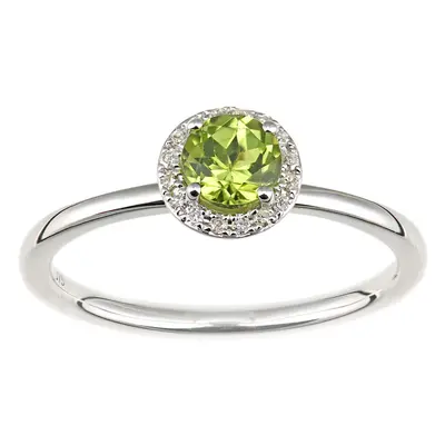 (Q) Jewelco London 9ct White Gold Peridot and Diamond Cluster Halo Ring