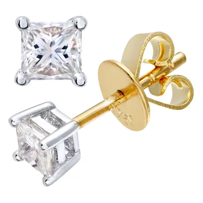 Jewelco London 18ct Yellow Gold Princess 1/3ct Diamond Solitaire Stud Earrings - PE0AXL4420Y18JS