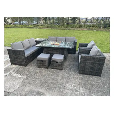 Fimous Seater Outdoor Rattan Garden Furniture Gas Fire Pit Table Sets Gas Heater Lounge Chairs S