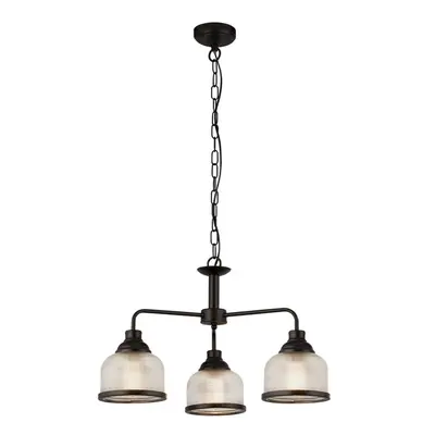 Searchlight Highworth Light Pendant Black, Holophane Style Glass