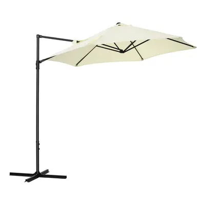 Outsunny 2.5M Offset Roma Patio Umbrella W/ Rotation and Base, Beige