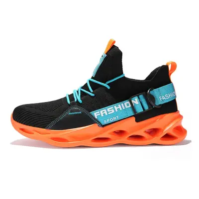 (Black Orange, 5.5) Unisex Sneakers Mesh Breathable Running Light Soft Thick Sole Hole Couple At