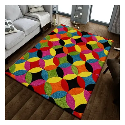 (Circles-Bright, 120cm x170cm) Modern Design Hand Carved Runner Multi Colour Rugs