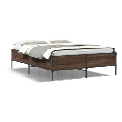 (brown oak, x cm/ cm) vidaXL Bed Frame Home Bed Base Mattress Foundation Engineered Wood and Met