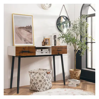 Console Table Industrial Style w/2 Drawer & Middle Open Shelf Entryway