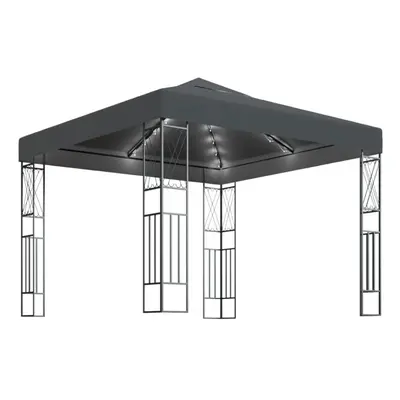 vidaXL Gazebo with LED String Lights 3x3 m Anthracite Fabric Outdoor Sunshade