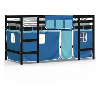 (black and blue, x 200cm) vidaXL Kids' Loft Bed with Curtains Children's Bunk Bed Frame Solid Wo