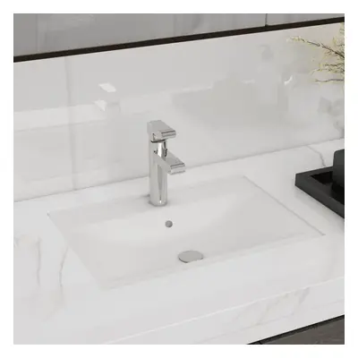 vidaXL Ceramic Bathroom Sink with Faucet/Overflow Hole White Rectangular Basin