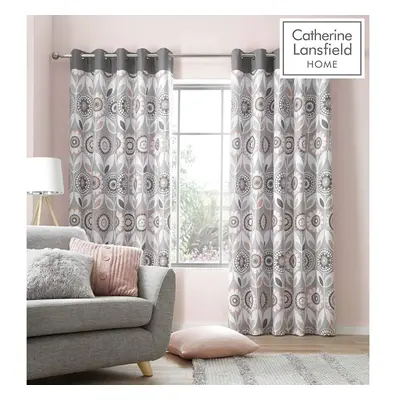 Catherine Lansfield Annika Eyelet Curtains 90x90 Inch Blush