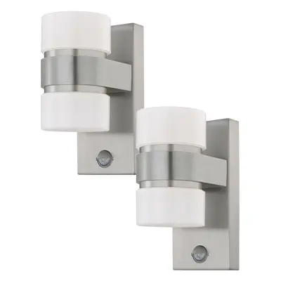 2 PACK IP44 Outdoor Wall Light & PIR Sensor Stainless Steel & Silver 6W LED