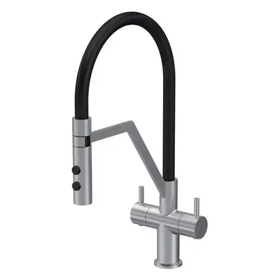 Modern Kitchen Mono Mixer Tap with Lever Handles, 436mm - Brushed Nickel