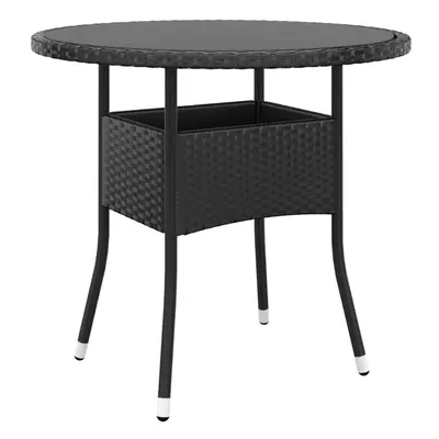 vidaXL Garden Table ?80 cm Tempered Glass and Poly Rattan Black Patio Table