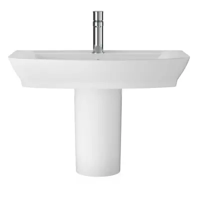 Spirit Square Ceramic Basin and Semi Pedestal, 650mm - Balterley