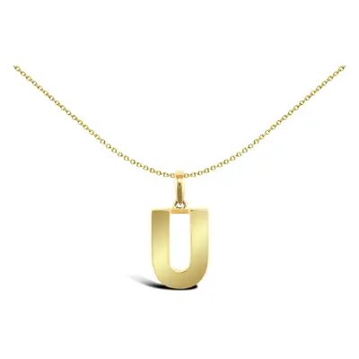 Jewelco London Solid 9ct Yellow Gold Polished Block Identity Initial Charm Pendant Letter U - JI