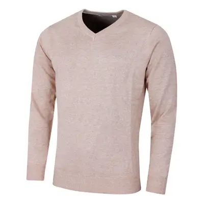 (M, Caramel Marl) Calvin Klein Mens V-Neck Soft Cotton Easy Care Golf Sweater