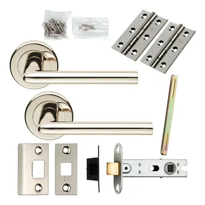 Door Handle & Latch Pack Polished Nickel Straight Slim Lever Screwless Rose