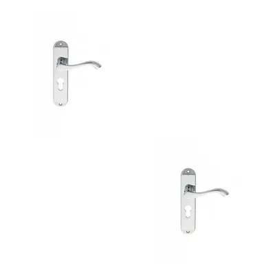 2x PAIR Curved Lever on Chamfered Euro Lock Backplate x 40mm Polished Chrome