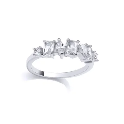 (N) Jewelco London Sterling Silver CZ Multi Shape Fancy Ring Cocktail Ring - GVR970