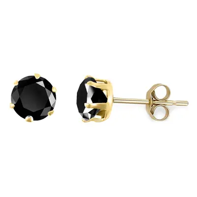 Jewelco London Ladies 9ct Yellow Gold Black Round Brilliant Cubic Zirconia Solitaire Claw Set St