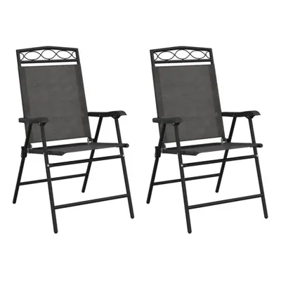 (2 pcs) vidaXL Folding Garden Chairs Outdoor Chair pcs Melange Grey Steel&Textilene