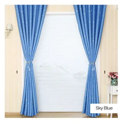 (Sky Blue, 100cM x 130cM) Thermal Insulated Grommets Blackout Curtains, Star