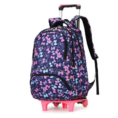 (Bow-knot) 38L Wheels Removable Luggage Trolley Backpack Rucksack Student School Bag Outdoor Tra