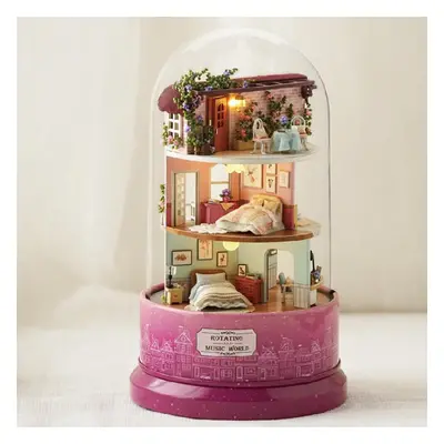 () Beautiful Cabins DIY Doll House Miniature Rotating Music Kit With Transparent Cover Musical C