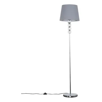 Modern Silver Chrome & Clear Acrylic Ball Floor Lamp with a Grey Tapered Shade