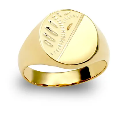 (W) Jewelco London Men's Solid 9ct Yellow Gold Diamond Cut Oval Signet Ring