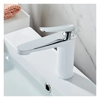 (White Silver) Luxury Bathroom Basin Faucet Hot Cold Water Mixer Sink Tap Gold Polished Handle S