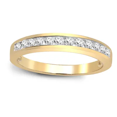 (U) Jewelco London Ladies Solid 9ct Yellow Gold Channel Set Round H I1 0.35ct Diamond Dainty Ban